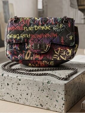 Bam Forever Quilted Graffiti Crossbody Bag Gunmetal Chain